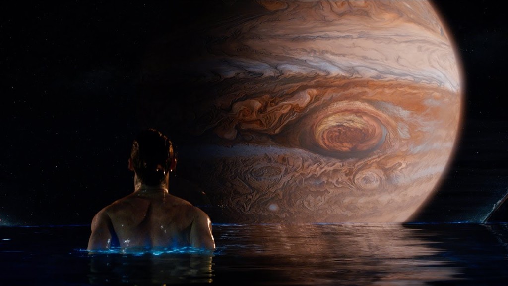 Eddie Redmayne taking a space bath in Jupiter Ascending.