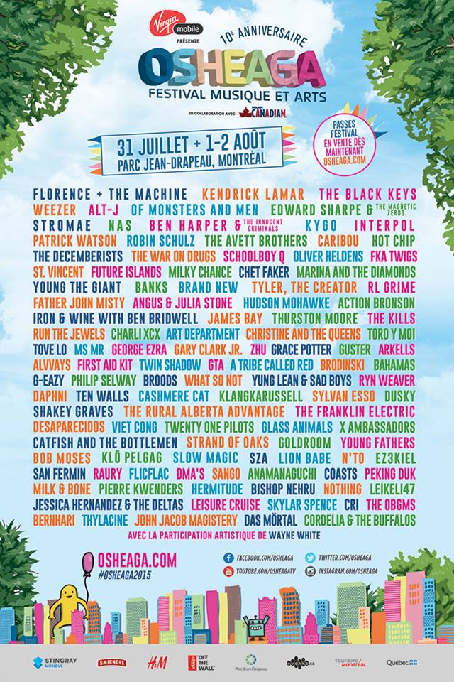 Osheaga 2015 complete lineup (secret after shows coming soon).