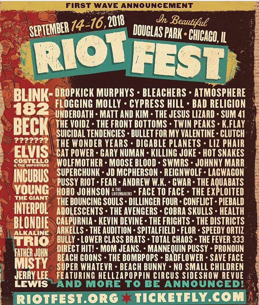 Riot Fest announces first wave of acts (Blink-182, Incubus, Elvis Costello, Jerry Lee Lewis and many more)