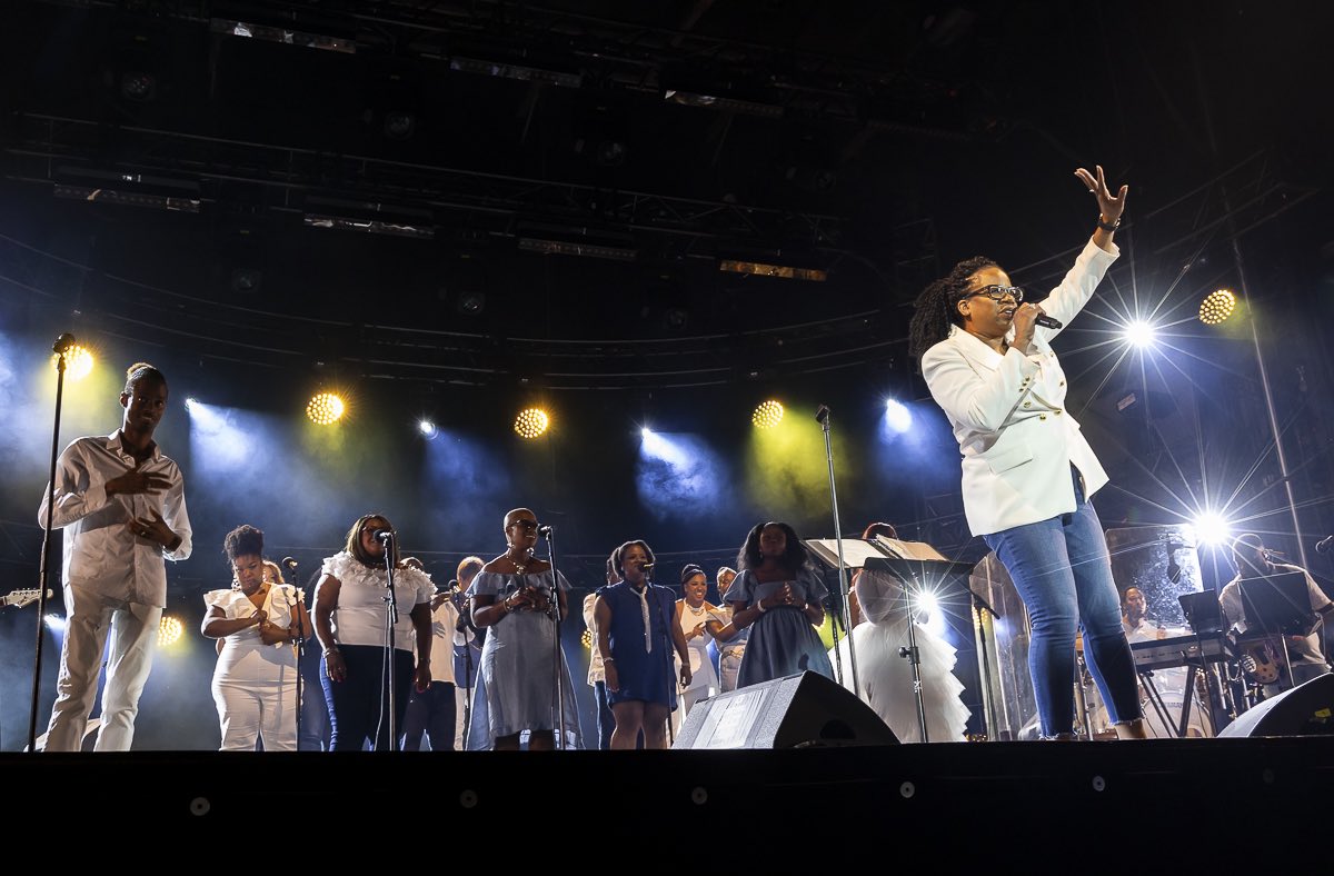 JIREH Gospel Choir live from the Montreal International Jazz Fest on July 3, 2022. Photo by Eva Blue. 