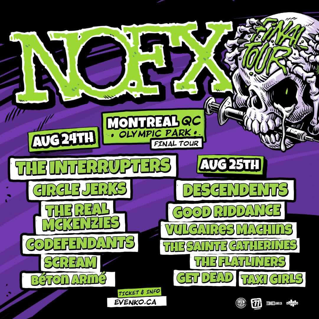 NOFX reveals Montreal support acts (The Interrupters, Descendents, Circle Jerks, and more)